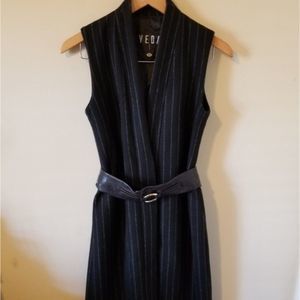 VEDA Pinstripe Wool Dress Leather Belt